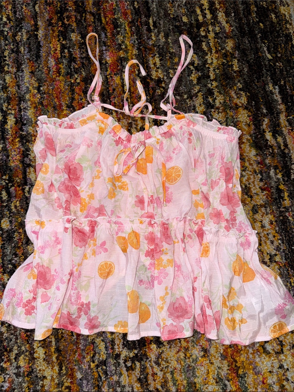 Francesca's Pink & Orange Floral Print Cami M